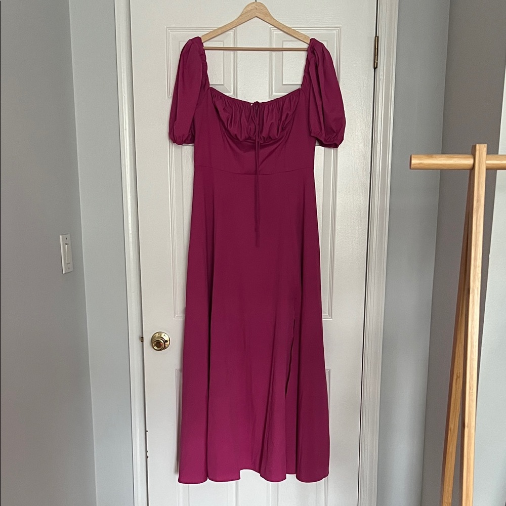 Chic Fuchsia Puff Sleeve Maxi Dress